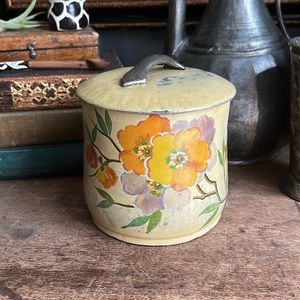 Vintage Floral Metal Tin Canister